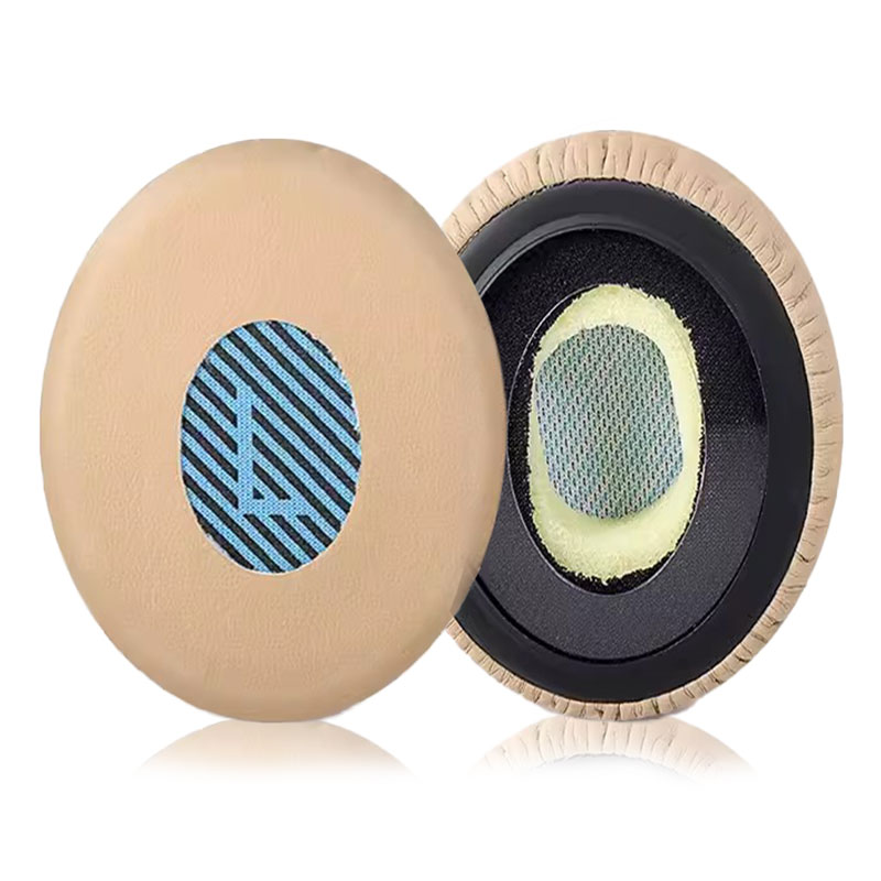 1 coussinet d'oreille en cuir protéiné beige avec scrim bleu