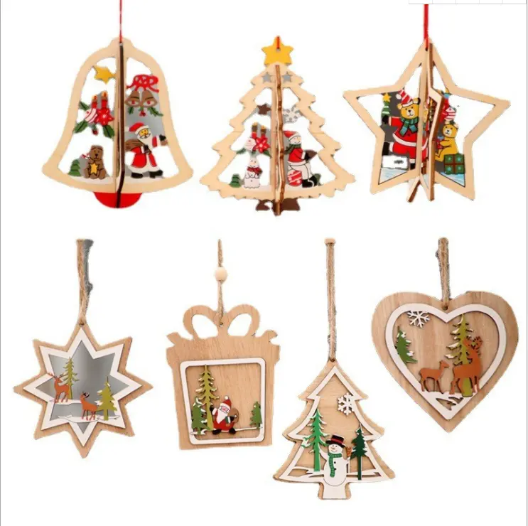 TaiLai-Colgante 3D de madera para árbol de Navidad, artesanía colgante de madera para niños, adornos de Navidad