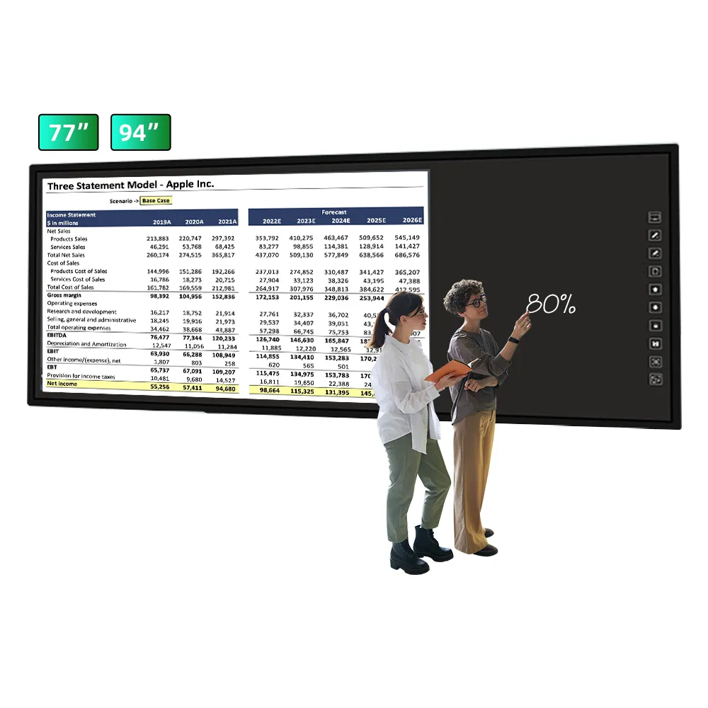 Pizarra digital interactiva con pantalla táctil Tablero inteligente de 77/94 pulgadas Tecnología inteligente LED negra para enseñanza escolar