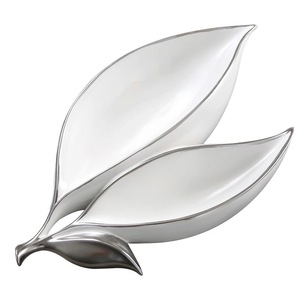 定制现代金圈陶瓷盘子独特的双格叶形状，带植物图案，用于水果糖零食托盘 - Product Image 3