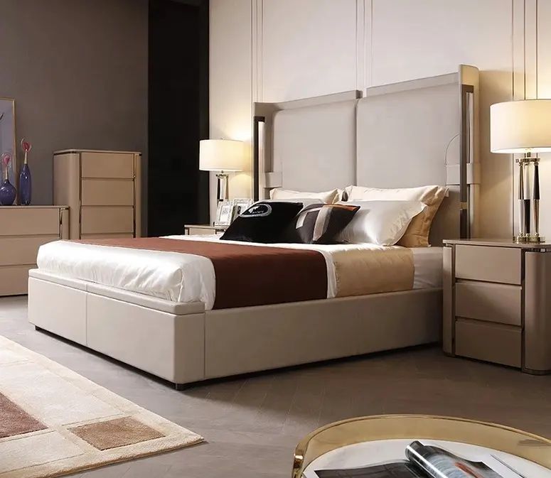 Mais recente popular Italiano ins de couro moderno cama de casal cabeceira alta rainha cama