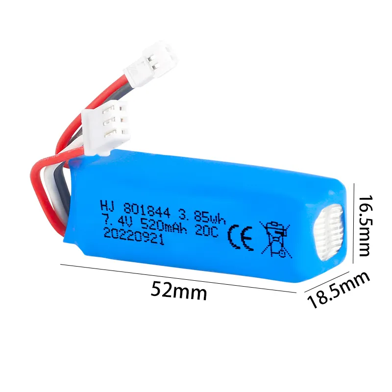 Batteries au lithium 520mAh personnalisées d'usine 801844 pour jouets d'avion modèle d'avion métal 7.4v batterie de voiture rc