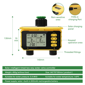 Due presa di energia solare intelligente irrigazione Timer irrigatore di irrigazione Controller della pompa con sensore di pioggia e blocco del bambino per il giardino - Product Image 2