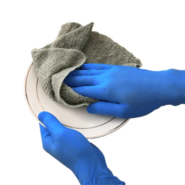 Suministro al por mayor hacer guantes de látex guantes azules para limpieza de máquinas de cocina