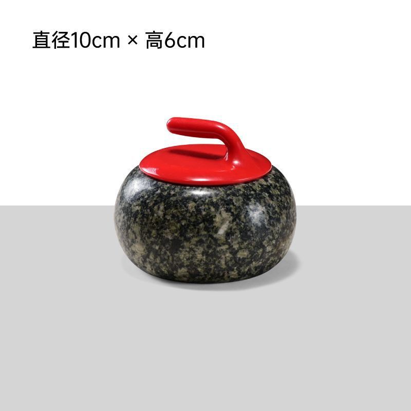 Green stone curling stone with red handle 10*6cm