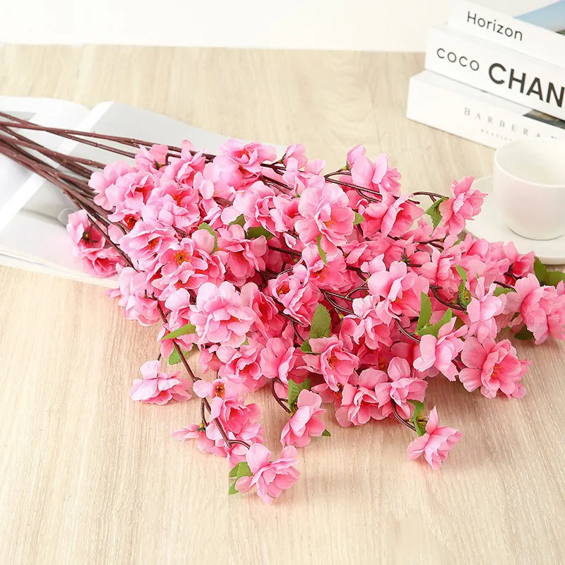 Düğün masa Centerpieces yapay promosyon kısa şube küçük 3 şubeler şeftali beyaz kiraz çiçeği kemer çiçek