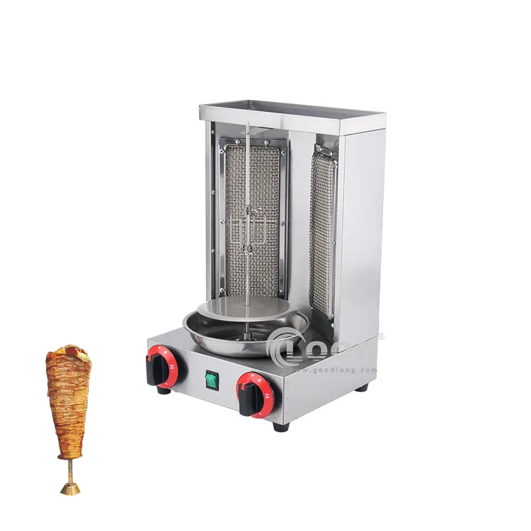 Máquina rotativa eléctrica de Gas comercial para asar Kebab, parrilla de pollo, Shawarma, 2 quemadores