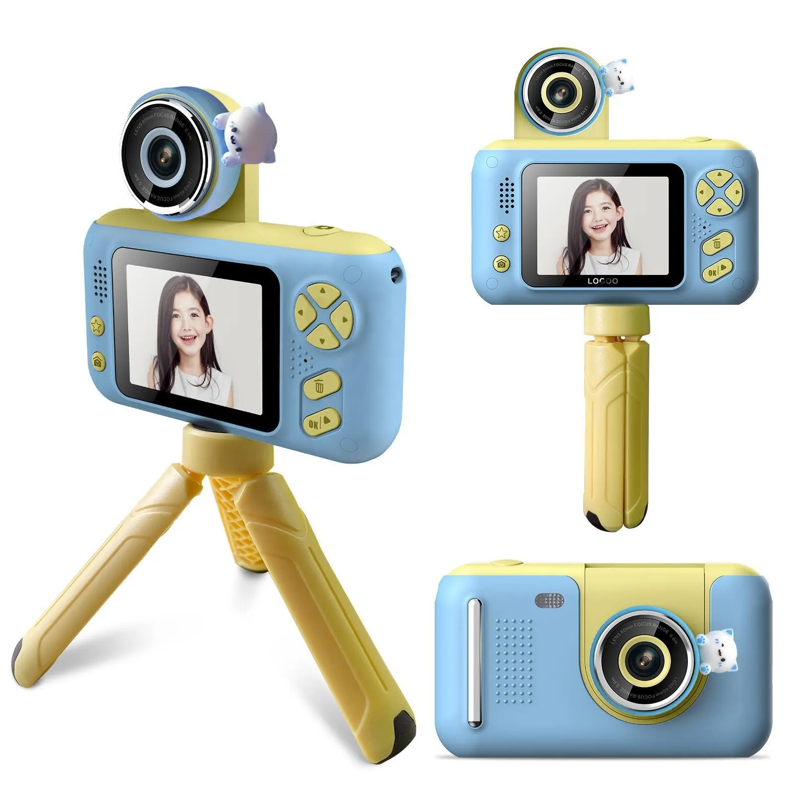 2.4นิ้ว1000มิลลิแอมป์ชั่วโมงกล้องสำหรับเด็กหน้าจอแสดงผล HD มินิดิจิตอลหน้าจอแสดงผลแบบ Full HD ขาตั้งกล้องของเล่นเด็กหมุนได้กล้องเต็มรูปแบบ