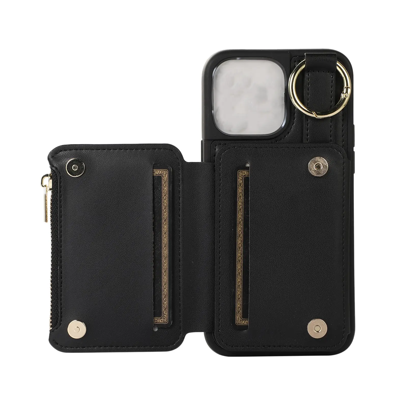 GSCASE Wholesale PU Leather Compatible Crossbody Wallet Flip Shoulder Strap Phone Case For iPhone 14 15 Pro