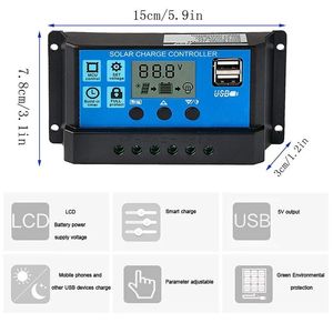 Regolatore solare 12V/24V 30A 20A 10A regolatore solare Pwm caricabatteria Display Lcd Dual Usb 5V uscita solare regolatore carica - Product Image 6