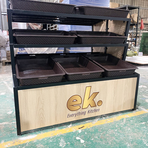 Hai mặt siêu thị Kệ trái cây và rau lưu trữ hiển thị đứng kệ với PP nhựa mây giỏ - Product Image 5