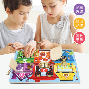 热门产品儿童忙板拼图解锁玩具木制活动板适合儿童123岁玩具 - Product Image 2
