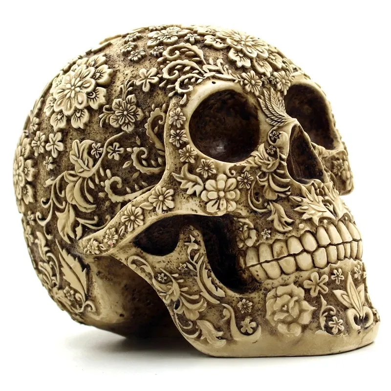 Custom Atacado Decorativo Resina Crânios Mão Esculpida Realista Skeleton Skulls para Crianças Adulto Halloween Party