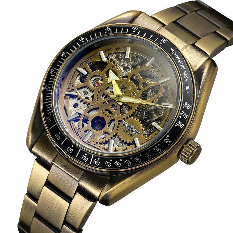 Relógio de pulso masculino, vencedor 8152 relógios de marca de luxo esqueleto mecânico automático relógio de aço inoxidável
