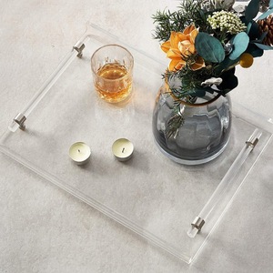 透明亚克力餐盘矩形亚克力展示盘带手柄亚克力托盘 - Product Image 1