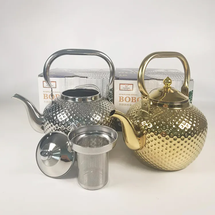 New Arrival Arabian Style Embossed Gold Silver Luxury 1.2L 1.5L 2.0L Kitchen Stainless Steel Tea Pot Water Kettle