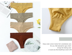 Tanga sin costuras de cintura media para mujer, Tanga elástico cómodo de Color sólido, bragas, Tanga deportivo fino grande - Product Image 5
