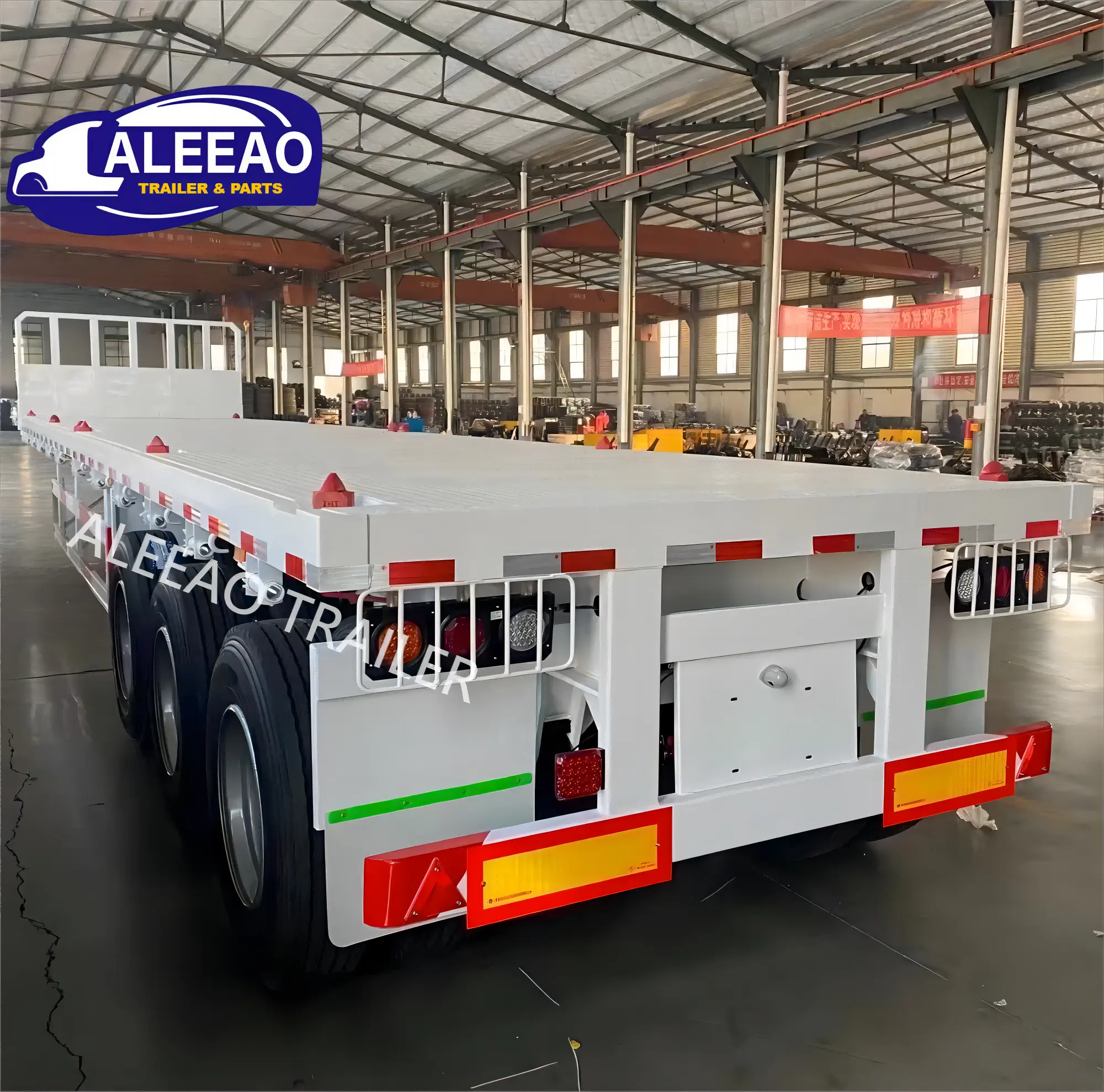 ALEEAO中国メーカー3アクスル40フィート50トンフラットベ20フィート60フィート50フィートコンテナフラットベッドセミトレーラートラックトレーラー車両用