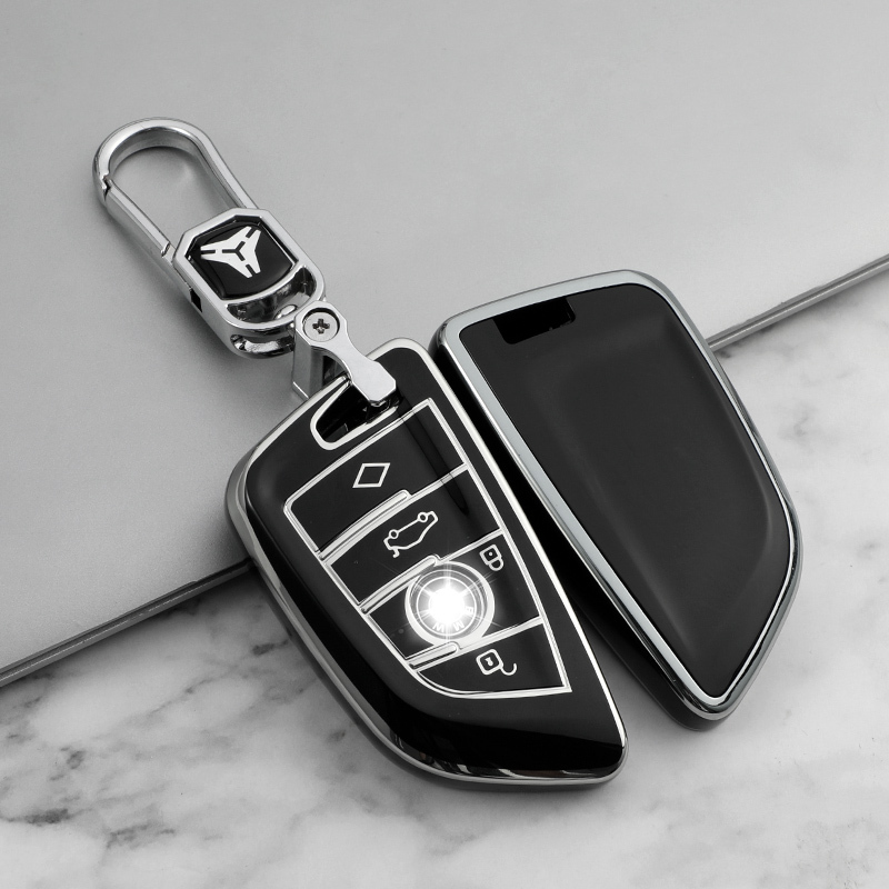 Cache bouton 4 + Porte-clés en métal - Noir