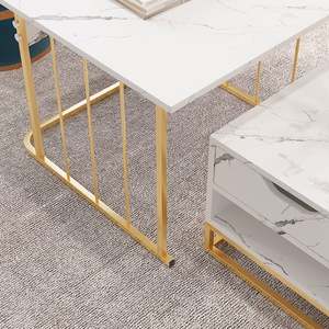 Orangefurn Steel <strong>Mdf</strong> Nesting Modern Coffee <strong>Table</strong> <strong>Set</strong> of 2 in White Coffee <strong>Table</strong> With Drawers Shelves Storage - Product Image 6
