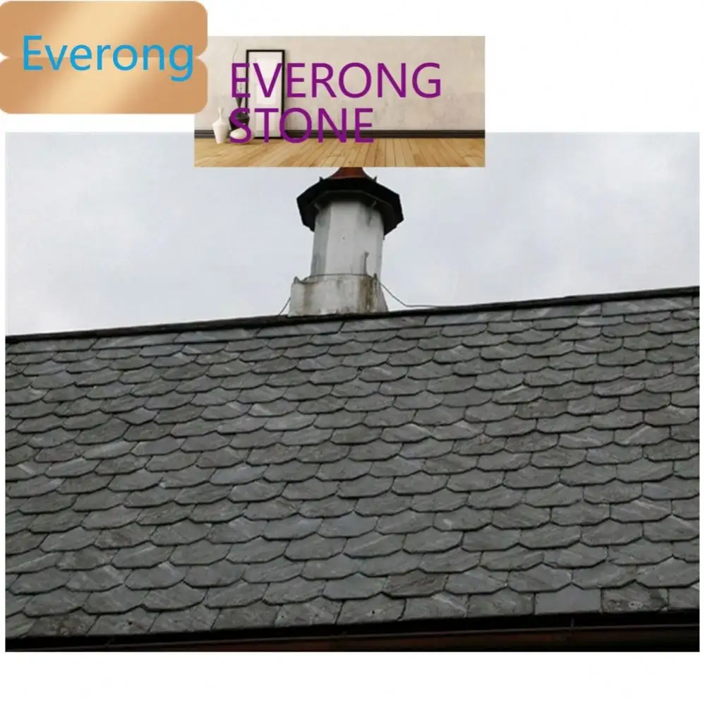 Tuile de toit en ardoise en forme de U noire en pierre naturelle pour la décoration de toiture de maison