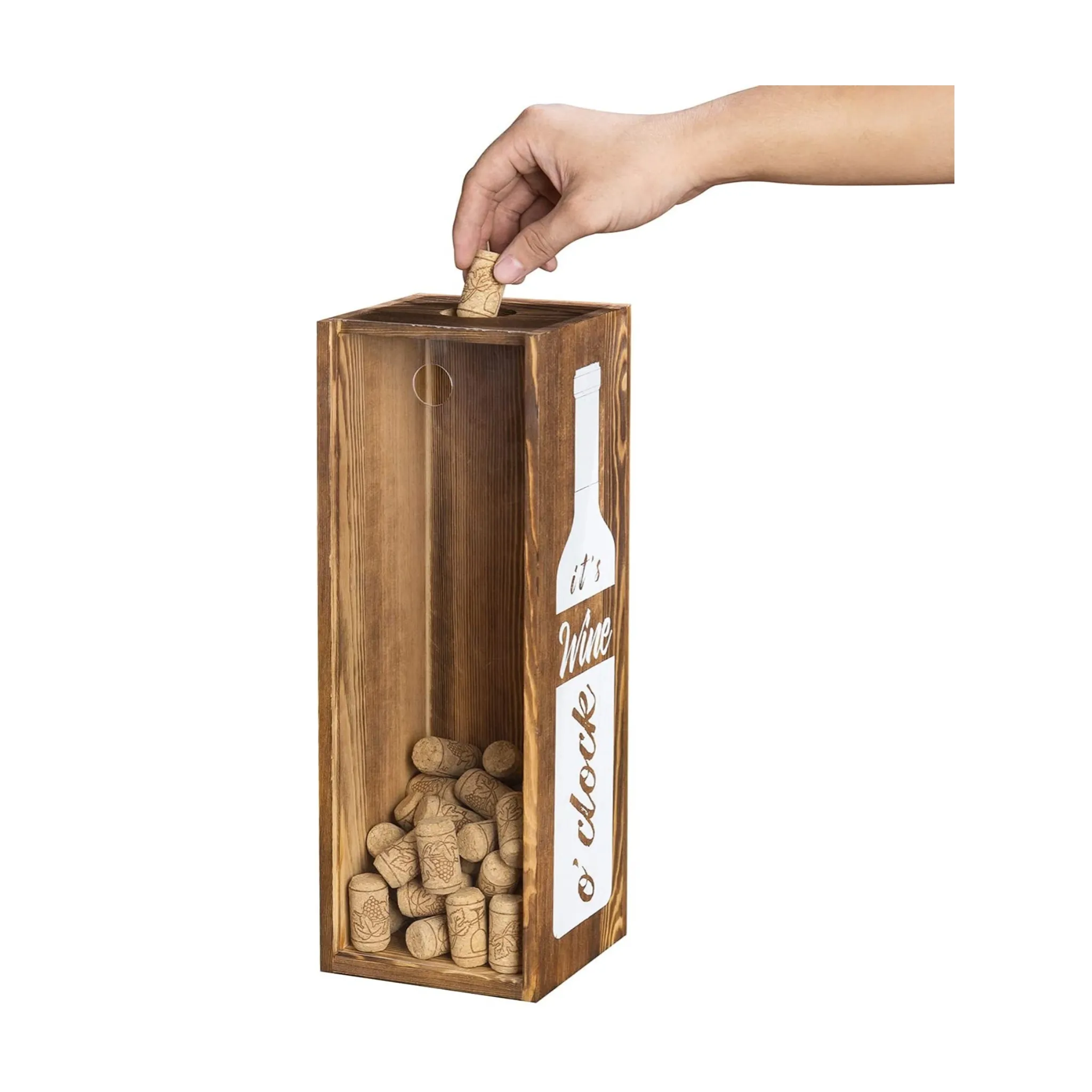 Rustieke Verbrand Hout Wijnfles Gift Box-Decoratieve Kurk Houder Met Clear Voorpaneel Houten Houder
