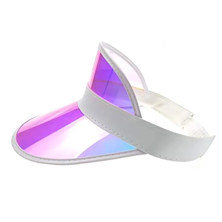 Fashion Laser Iridescent Mirrored Uv Protection Outdoor Hat Caps Plastic Sun Visors Hat