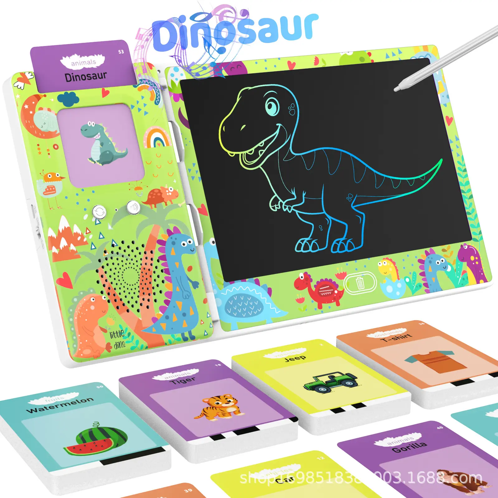 Talking Flash Cards Tablero de escritura Kid 224 Sight Word Lcd Tableta de dibujo Juguete educativo Imagen de dinosaurio