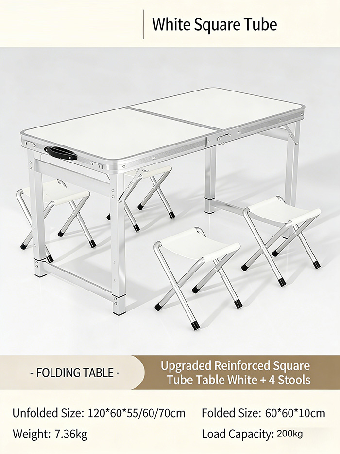 Pieds de table carrés blancs - 4 tabourets pliables