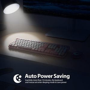 2.4G办公104键复古朋克键盘可爱键盘圆形键帽无线键盘鼠标组合笔记本电脑台式机 - Product Image 3
