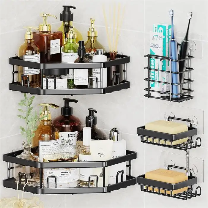 OEM ODM 2 Packungen 4 Packungen 5 Packungen Dusche Caddy Badezimmer Organizer Klebende Dusche Caddy Rack Edelstahl Eck dusche Caddy