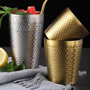 304 paslanmaz çelik dövülmüş doku çift duvar bira bardak süt kupalar için soğuk su İçecekler kupası mutfak Drinkware kahve kupa