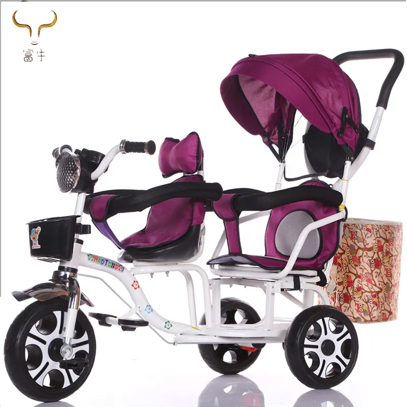 Nieuwe model 3 wielen fiets met mand voor kinderen/goedkope prijs baby tweeling driewieler/dubbele zitting kids trike voor verkoop