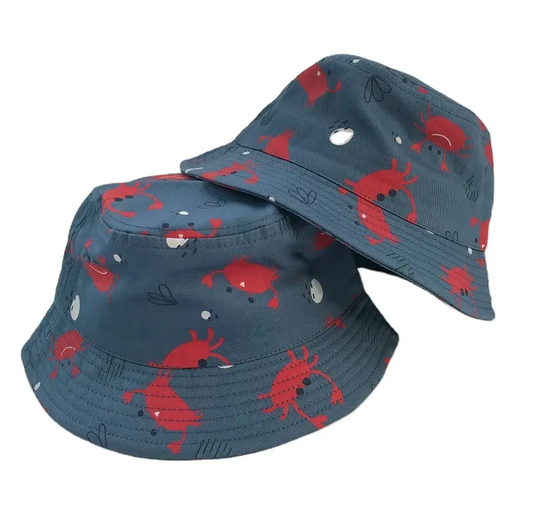 UPF30 tessuto di cotone nuovo Design adorabili bambini bambini Allover stampati pescatore cappelli da sole per bambini Floppy cappelli a secchiello
