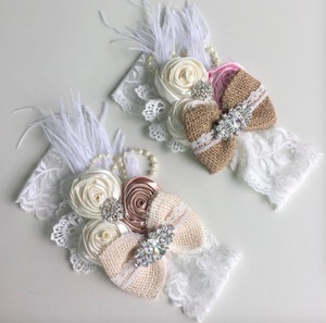 <strong>Adorable</strong> Newborn Lace Headband Girls Flower Headband Wide Lace Headband with Linen <strong>Bows</strong> - Product Image 2