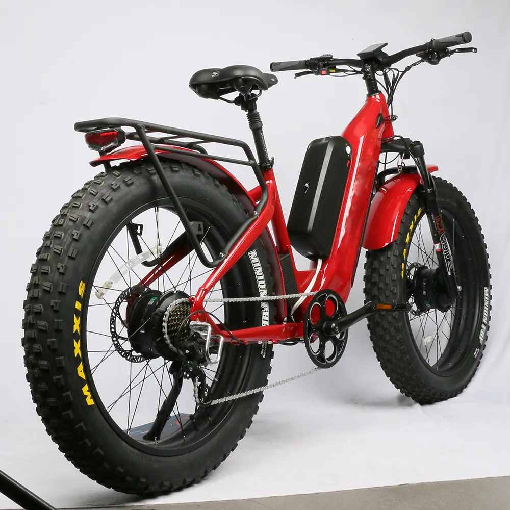 Double moteur rétro et grande batterie cycle électrique gros pneu vélo électrique à suspension complète vélo électrique 52V 2000W montagne