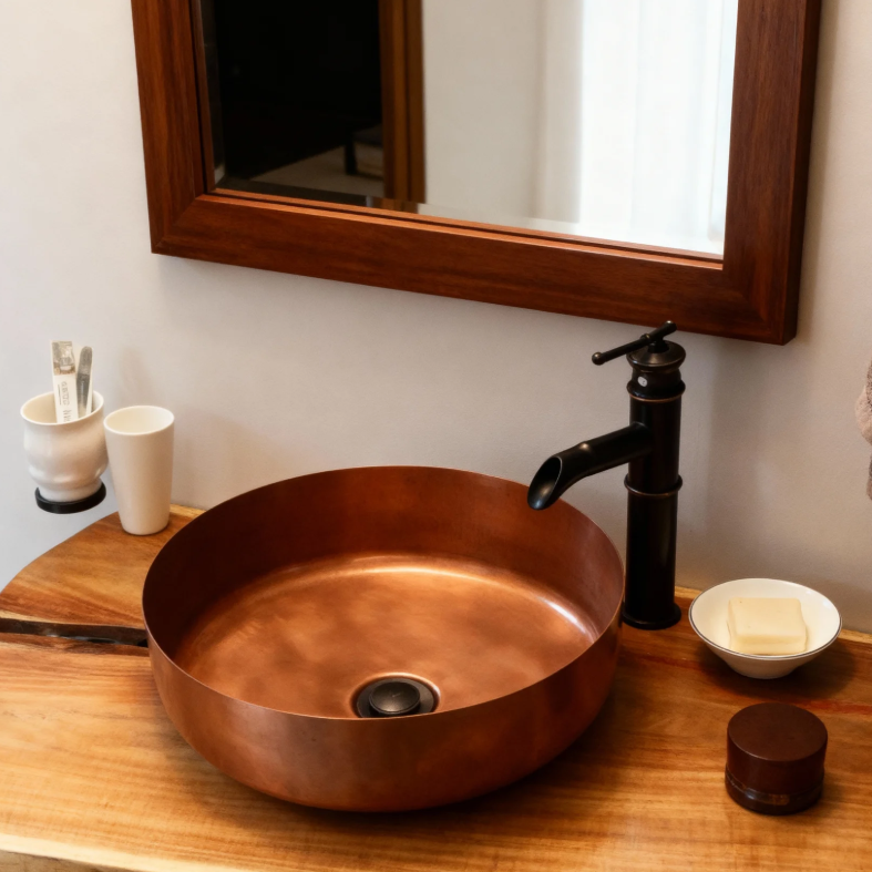 D cuivre antique au-dessus du lavabo