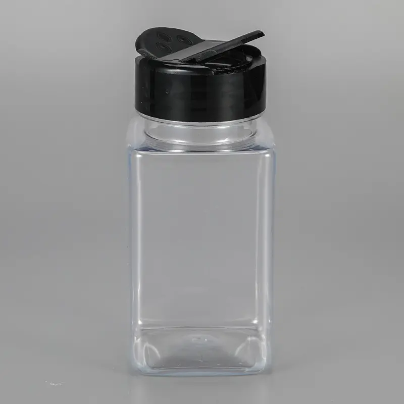Square plastic spice container 4oz, Kitchen PET Empty Plastic spice jars, plastic seasoning bottle with shaker lids