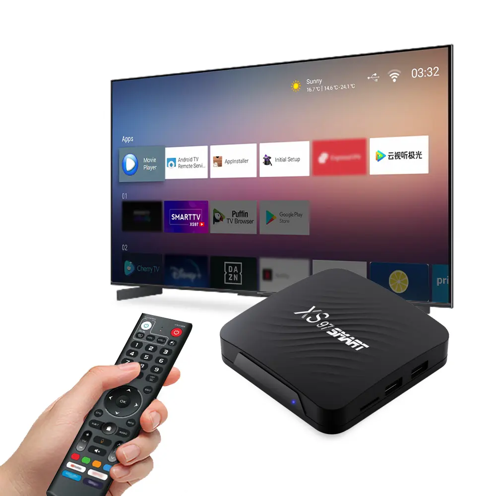 Anpassbare XS97 Smart IPTV Box Android 11 Dual WLAN Amlogic S905Y4 4+32 GB 4K TV Box BT Sprachfernbedienung US HD Streaming