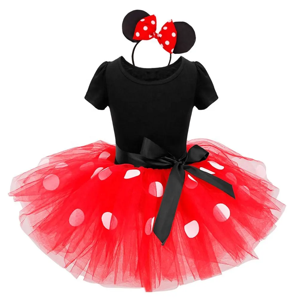 Sevimli kız Polka Dots Tutu elbise ile kafa bandı çocuk yürümeye başlayan bebek kız doğum günü partisi siyah üst kırmızı pembe elbiseler