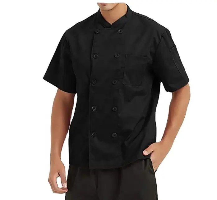 HQ noir ou blanc polyester unisexe à manches courtes Chef manteau veste uniformes
