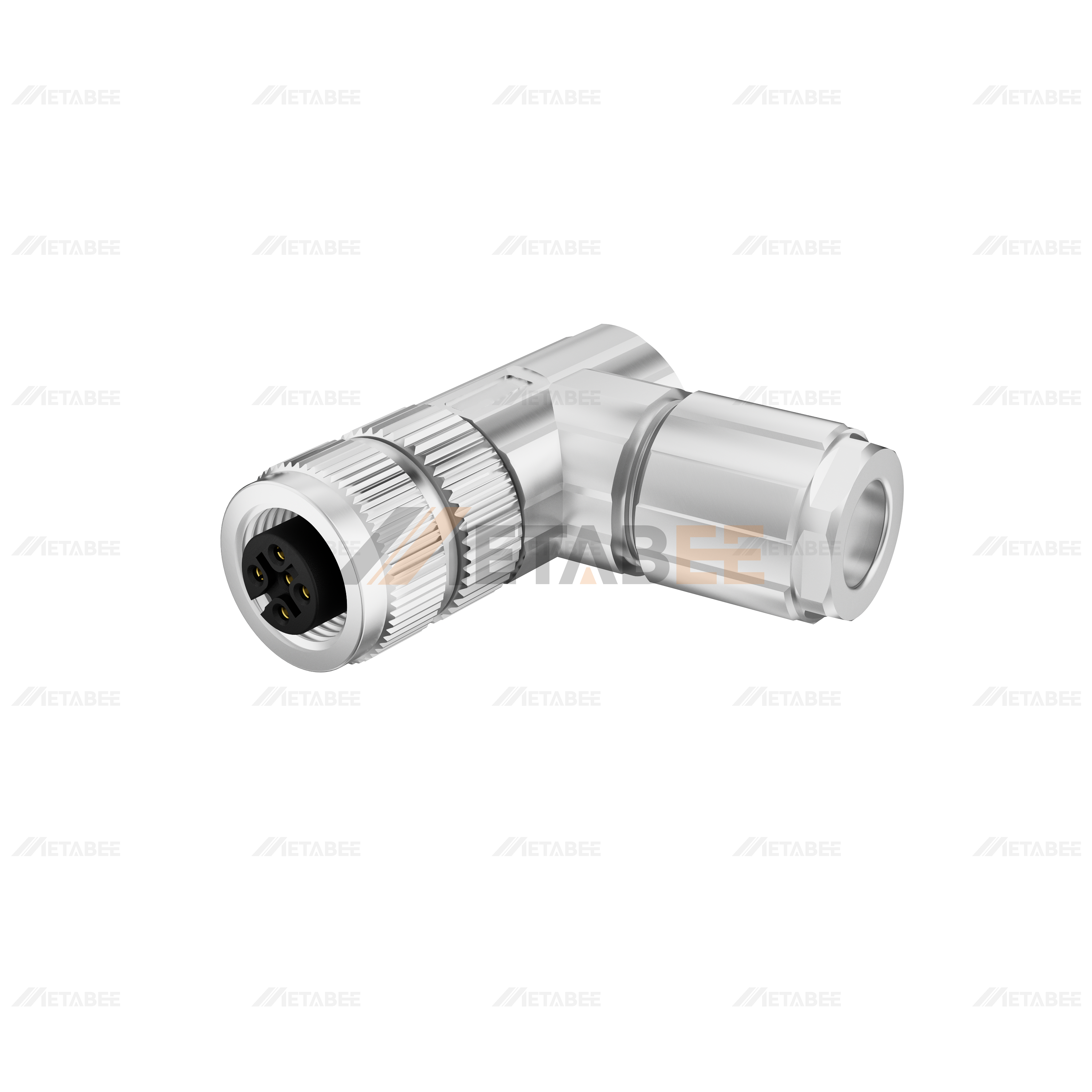 M12 Female Elbow Metal Solder Terminal Socket