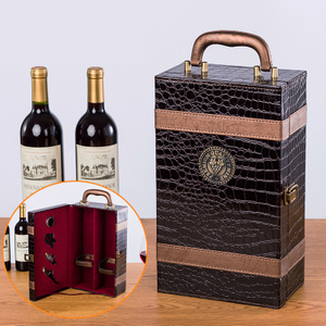 Goffratura in pelle Pu all'ingrosso nuovo Design MDF lusso personalizzato 2 bottiglie imballaggio scatola di vino in legno