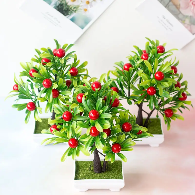 Planta de bonsái de naranja y frutas artificiales, árbol de bonsái Artificial en maceta para decoración de dormitorio, jardín, fiesta, boda, navidad