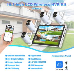 Pantalla de monitoreo LCD de 10,1 pulgadas 4*3MP transmisión WiFi visión nocturna NVR conjunto de monitoreo CCTV sistema de cámara de seguridad - Product Image 3