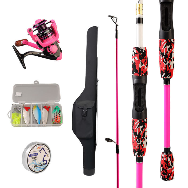 1.8m canne rose, moulinet, ligne, leurre, ensemble de sac