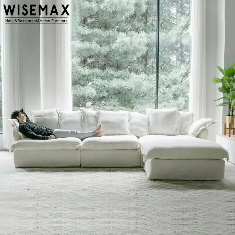 Móveis WISEMAX High-end elegante sofá home office móveis de madeira de pinho sólido quadro tecido reclinável sofá modular para sala de estar
