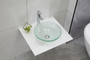 现代设计洗手盆透明钢化玻璃容器水槽，带浴室排水器 - Product Image 5