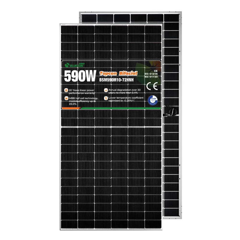 Fabricante Bluesun 590W 600W Precio de placa solar para uso doméstico panel solar y uso en proyectos PV