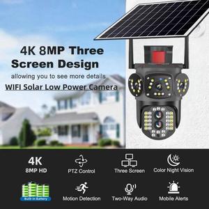 Açık 12MP HD çift Lens üçlü ekran <span class=keywords><strong>10x</strong></span> <span class=keywords><strong>Zoom</strong></span> V30pro güneş kamera hareket algılama kırmızı ve mavi Alarm 4g güneş kamera